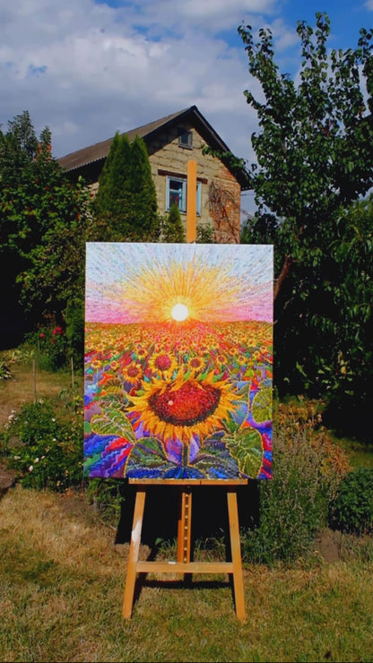 Big Sunflower Field Watercolor Original Painting by Tanbelia