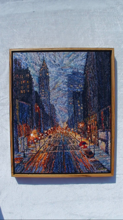 Rainy Night in New York Framed Watercolor Artwork