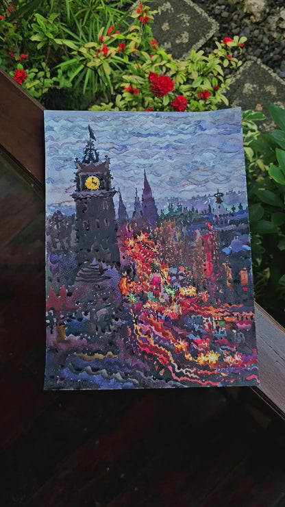 Scotland City Watercolor Painting by Tanbelia