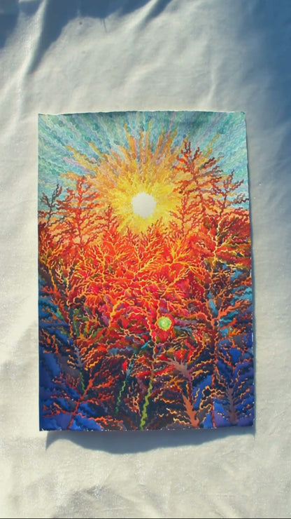 Countryside Sunset Watercolor Painting by Tanbelia