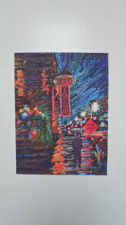 Boise Downtown at Night Watercolor Painting by Tanbelia
