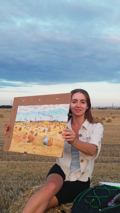 Bale of Hay Watercolor Original Painting by Tanbelia