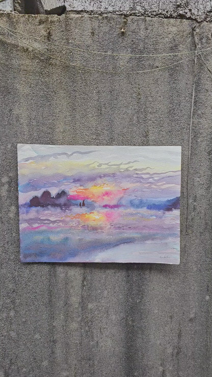 Sunset Watercolor Painting by Tanbelia