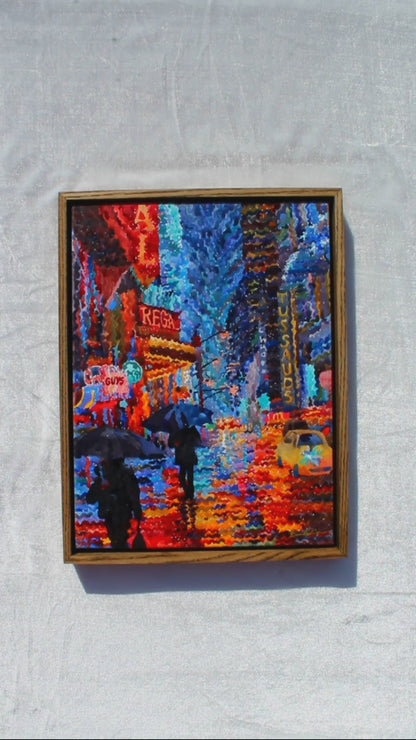 Rainy New York City Framed Watercolor Artwork