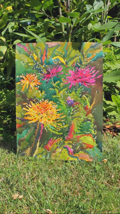 Dahlias Watercolor Original Painting by Tanbelia
