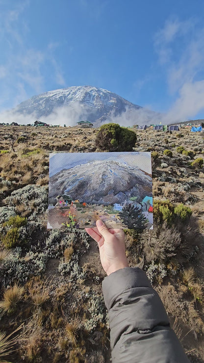 Klimanjaro Mountain Watercolor Painting - Exclusive