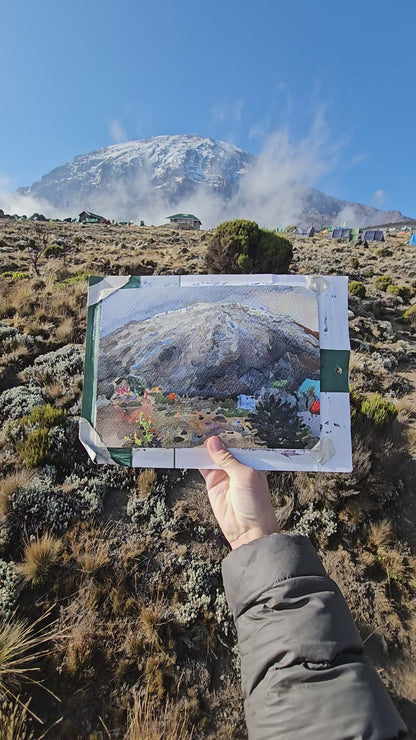 Klimanjaro Mountain Watercolor Painting - Exclusive
