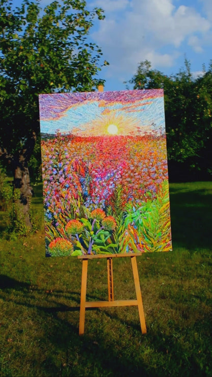 Extra Large Buckwheat Field Watercolor Painting by Tanbelia