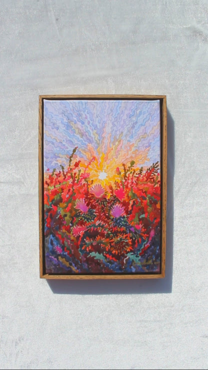 Pink Thistle Blossom Framed Watercolor Artwork