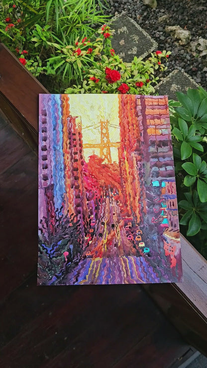 San Francisco City Bridge Watercolor Painting by Tanbelia
