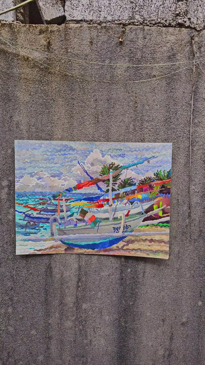 Fisherman Beach Watercolor Painting by Tanbelia