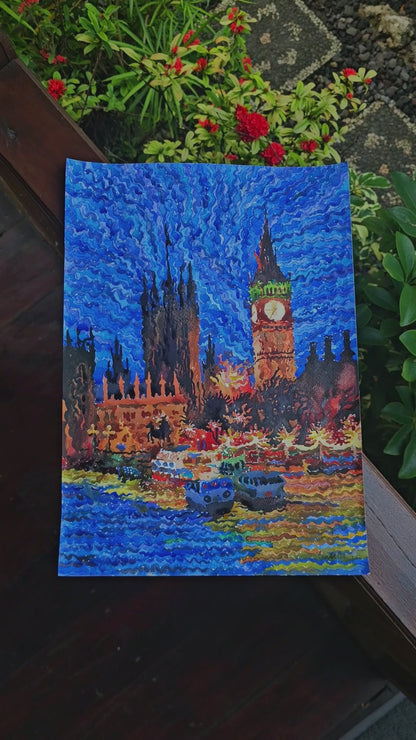 Big Ben in London City Watercolor Painting by Tanbelia