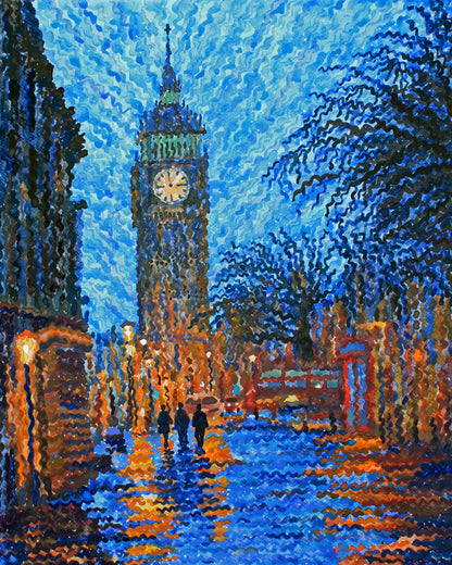 Elizabeth Tower in London Framed Watercolor Artwork