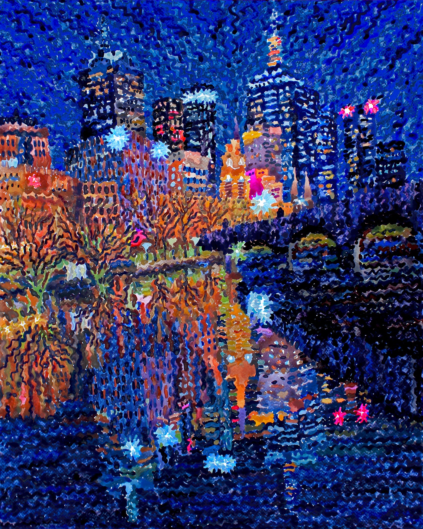 Melbourne Skyline Framed Watercolor Artwork