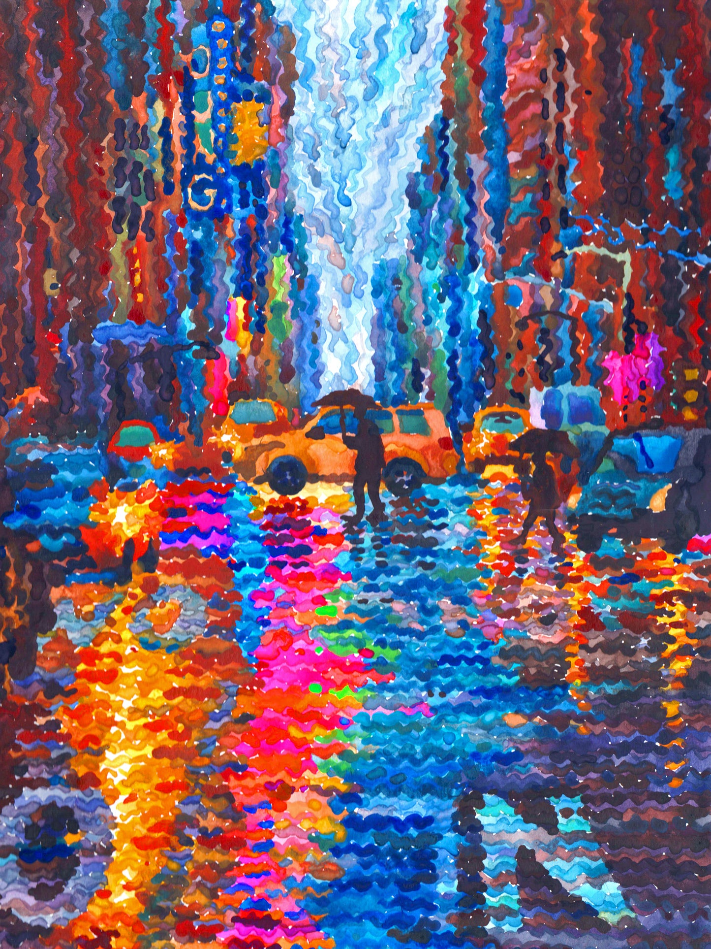 Neon Lights in New York Watercolor Print
