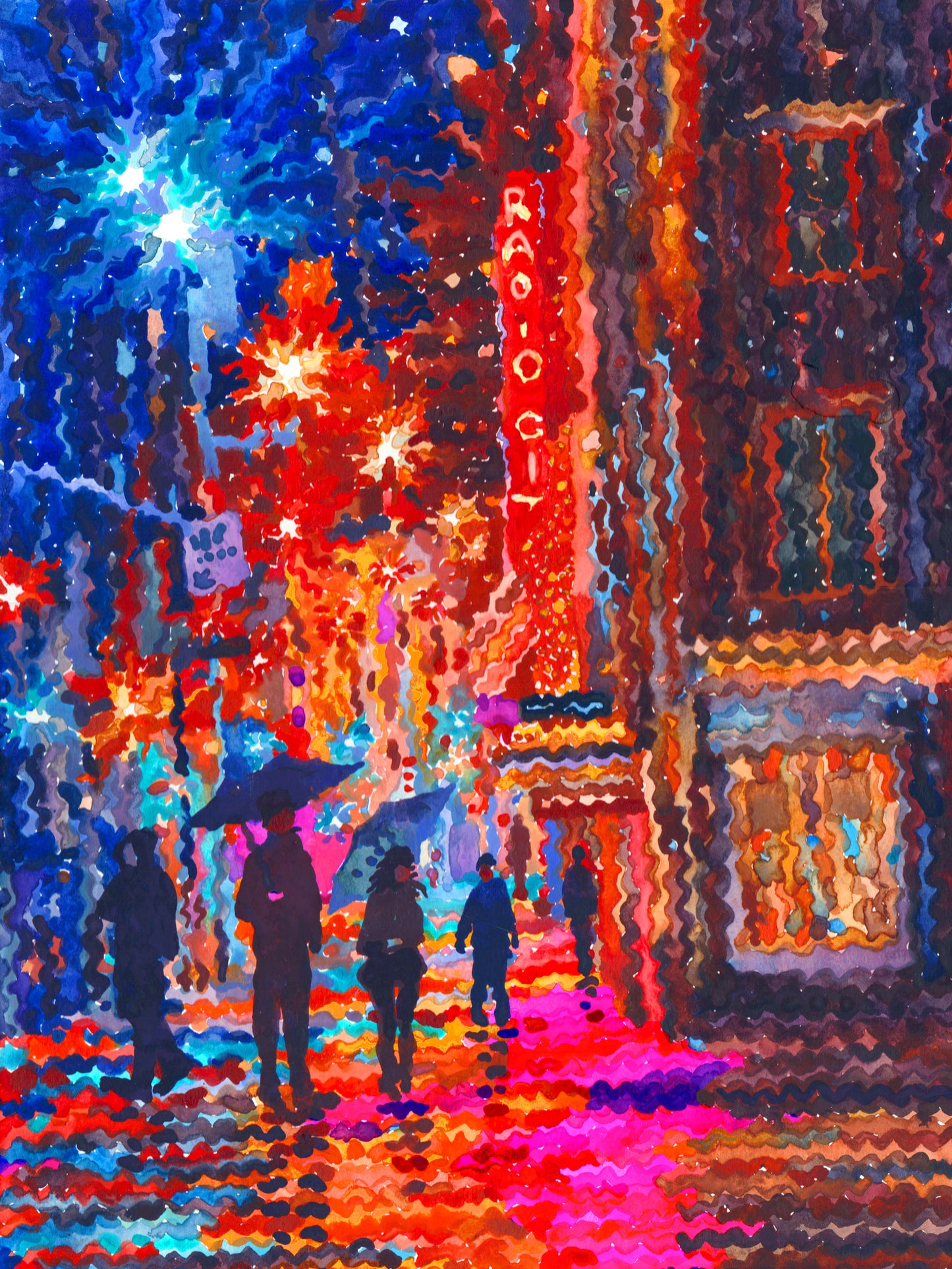 Radio City Music Hall in New York Framed Watercolor Artwork