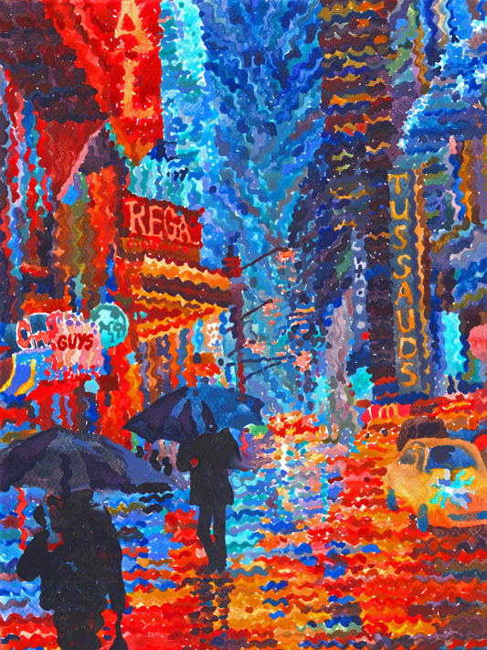 Rainy Evening in Times Square Watercolor Print
