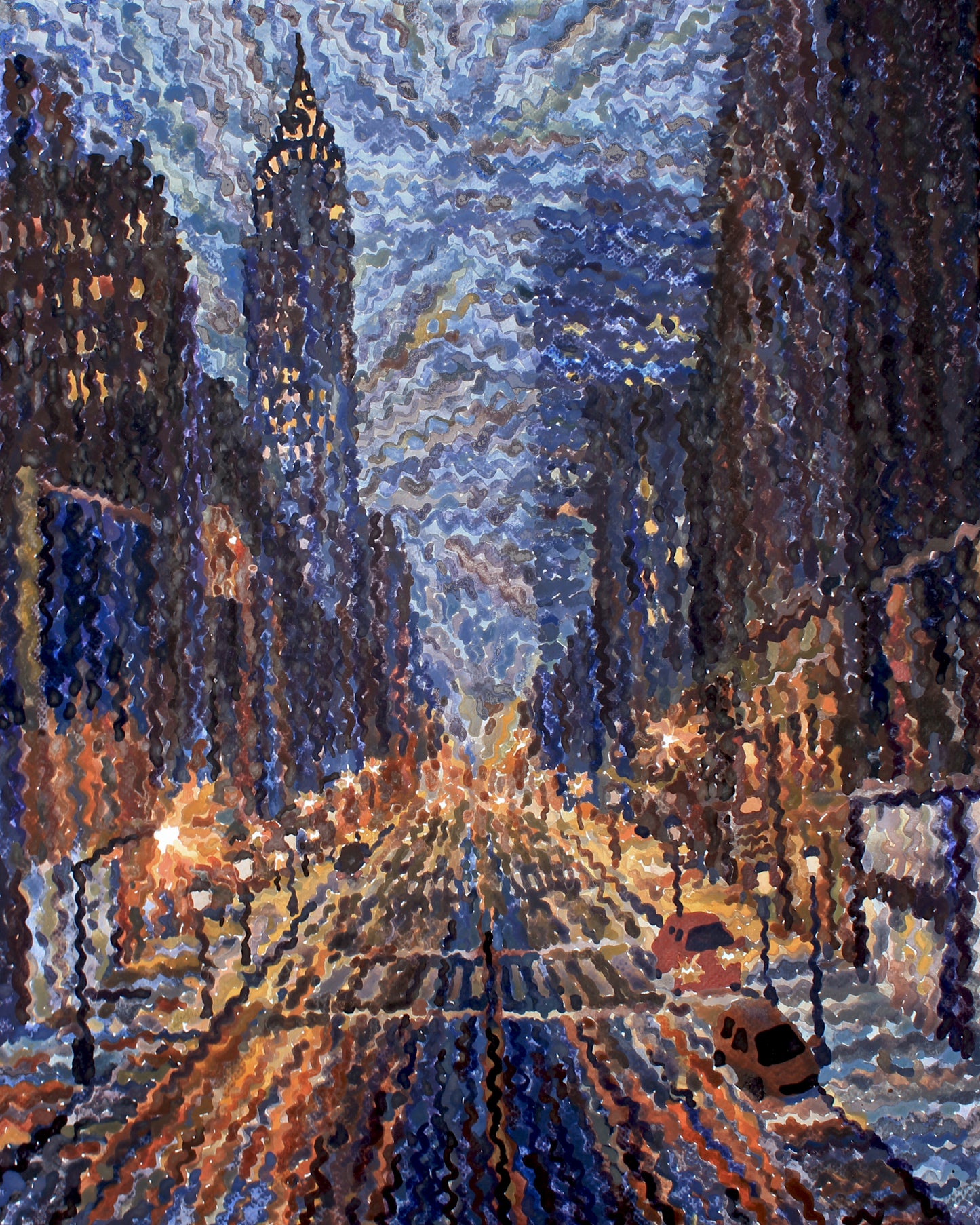 Rainy Night in New York Watercolor Print