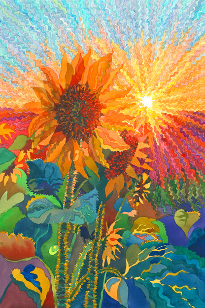 Sunflowers on the Sunset Watercolor Print