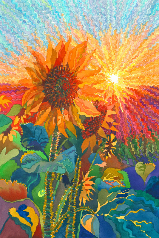 Sunflowers on the Sunset Watercolor Print