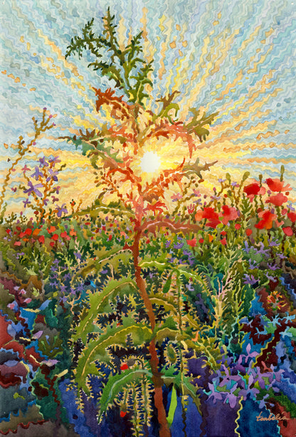 Summer Green Thistle Watercolor Print