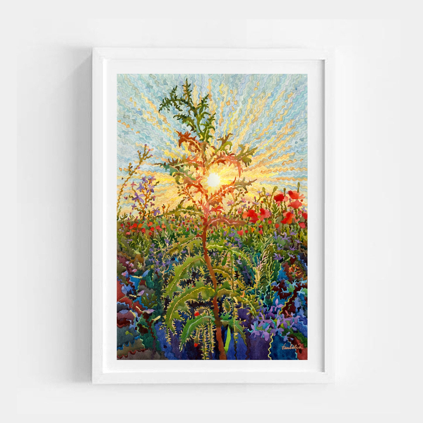 Summer Green Thistle Watercolor Print